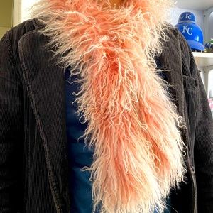 Beautiful Genuine Mongolian Curly Lamb Scarf in Pink with Hook and Eye Closure